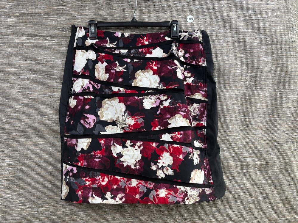 White House Black Market Skirt 8 Floral Sheath Pencil Layered Ruffle